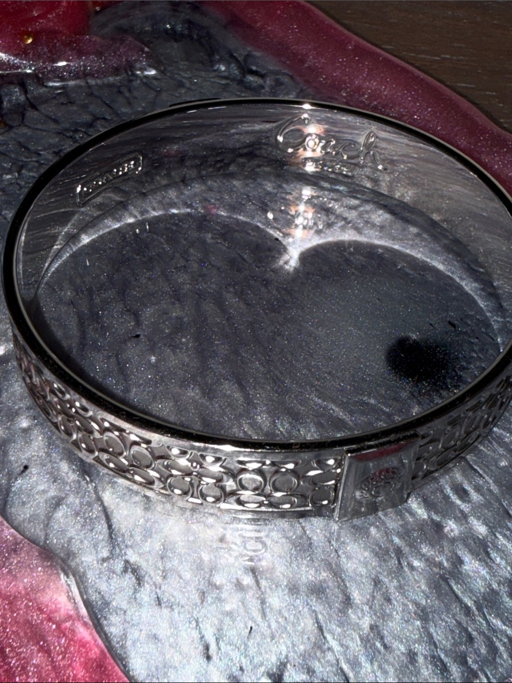 Coach Silver-Tone Bangle with Signature Pattern - Picture 6 of 7